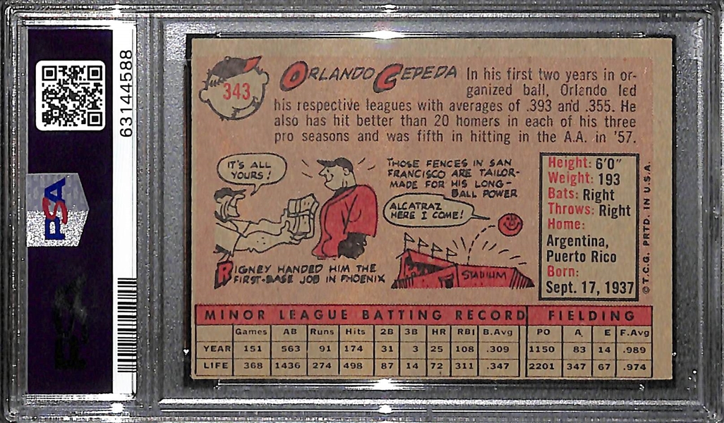 1958 Topps Orlando Cepeda (HOF) #343 Rookie Card Graded PSA 7 NM