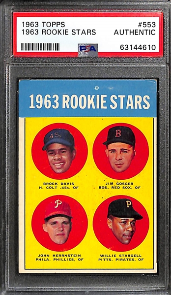 Rookie Lot - 1963 Stargell (PSA Authentic), 1964 Phil Niekro (PSA 7), 1964 Tommy John (PSA 7)