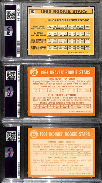 Rookie Lot - 1963 Stargell (PSA Authentic), 1964 Phil Niekro (PSA 7), 1964 Tommy John (PSA 7)