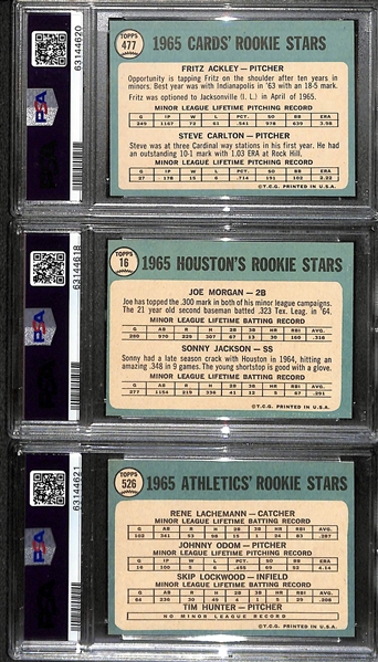 1965 Topps HOF Rookie Lot - Joe Morgan (PSA 7), Steve Carlton (PSA 6), Jim Catfish Hunter (PSA 5)