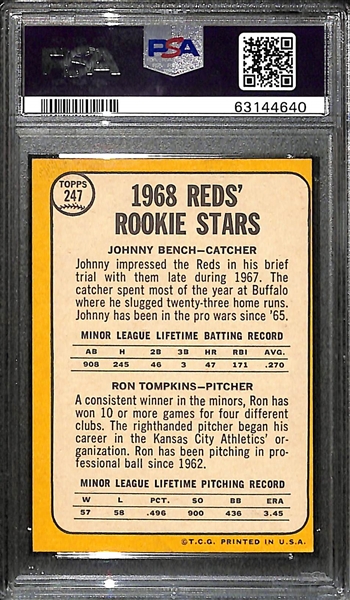 1968 Topps Johnny Bench (HOF) #247 Rookie Card Graded PSA 6 EX-MT