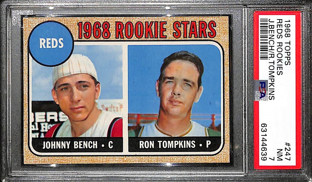 1968 Topps Johnny Bench (HOF) #247 Rookie Card Graded PSA 7 NM