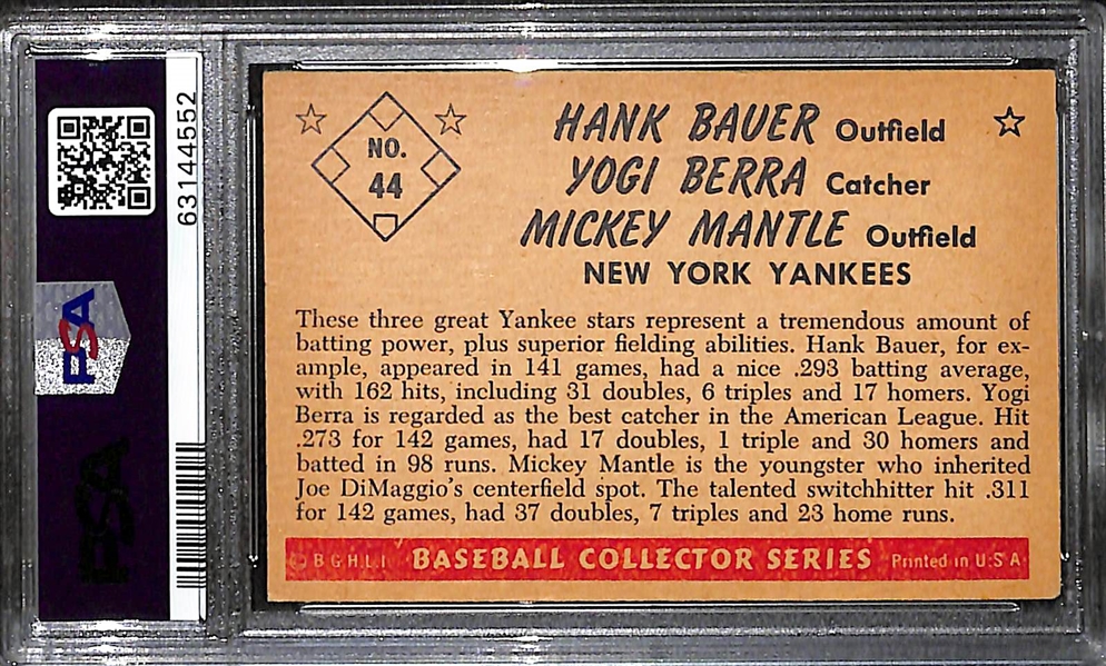 1953 Bowman Color #44 Mickey Mantle, Yogi Berra, Hank Bauer Graded PSA 5.5 EX+