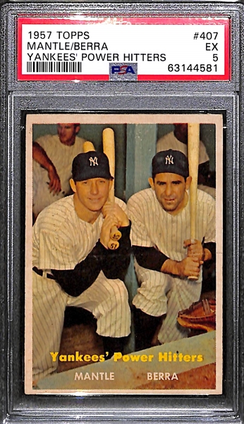 1957 Topps #407 Mickey Mantle & Yogi Berra Power Hitters Graded PSA 5 EX