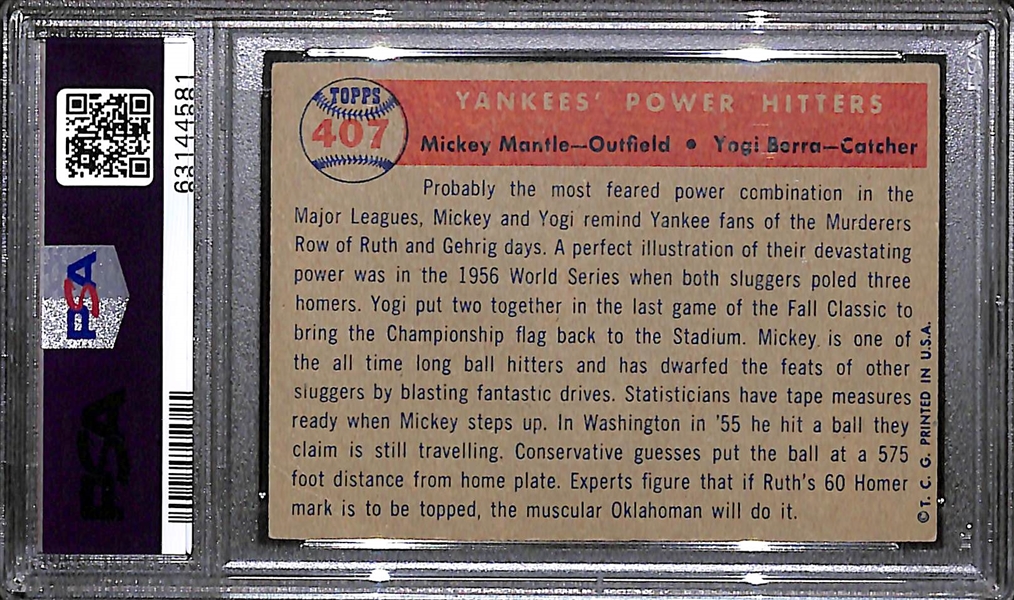 1957 Topps #407 Mickey Mantle & Yogi Berra Power Hitters Graded PSA 5 EX
