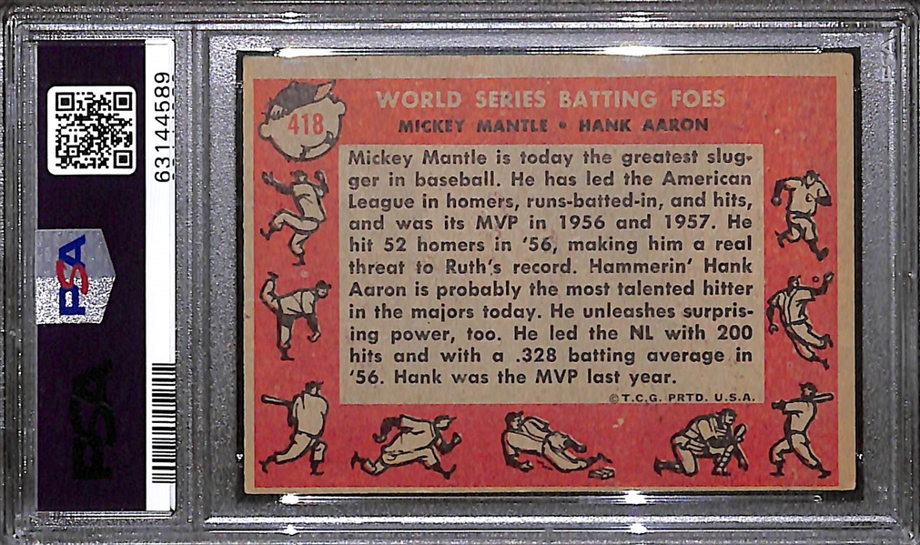 1958 Topps #418 Mickey Mantle & Hank Aaron WS Batting Foes Graded PSA 4