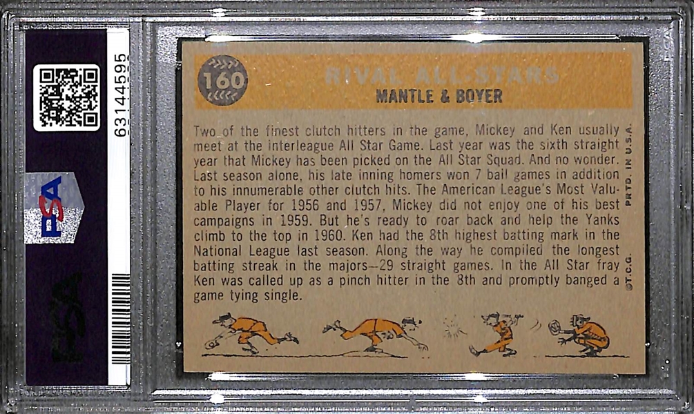 1960 Topps #160 Mickey Mantle & Ken Boyer Rival All-Stars Graded PSA 8 NM-MT