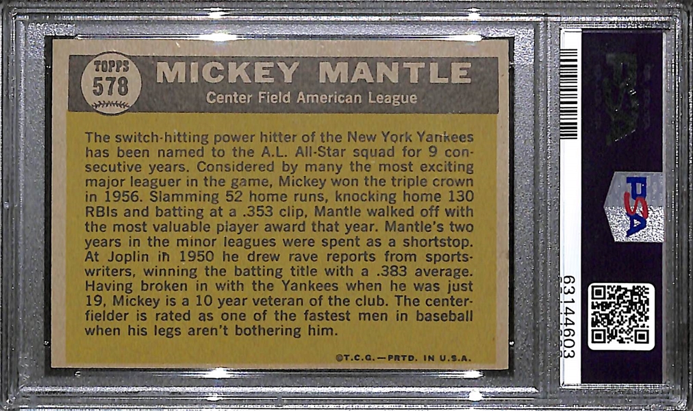1961 Topps Mickey Mantle All-Star #578 Graded PSA 6 EX-MT