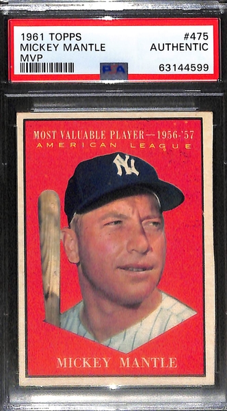 Mickey Mantle Graded Lot - 1963 Bombers' Best (PSA 6), 1962 Managers' Dream w. Mays (PSA 4), 1961 MVP (PSA Authentic)