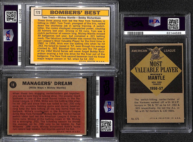Mickey Mantle Graded Lot - 1963 Bombers' Best (PSA 6), 1962 Managers' Dream w. Mays (PSA 4), 1961 MVP (PSA Authentic)