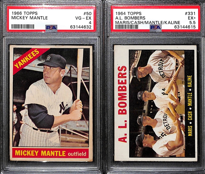 Mickey Mantle Graded Lot - 1966 #50 (PSA 4), 1964 AL Bombers #331 (PSA 5.5)