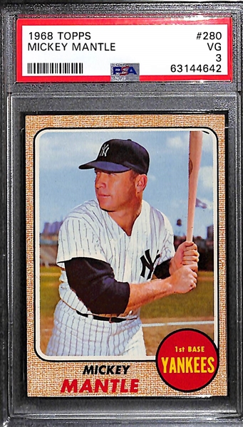 Mickey Mantle Graded Lot - 1968 #280 (PSA 3), 1968 Super Stars Mantle/Mays/Killebrew #490 (PSA 6)