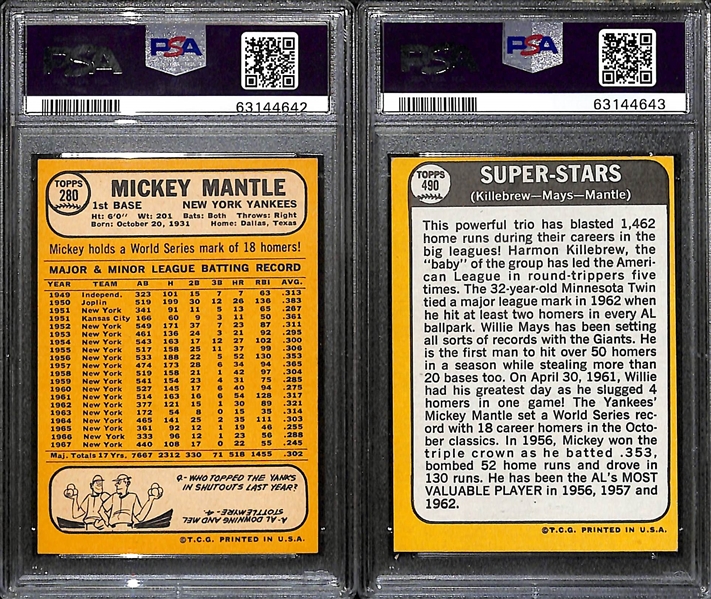Mickey Mantle Graded Lot - 1968 #280 (PSA 3), 1968 Super Stars Mantle/Mays/Killebrew #490 (PSA 6)