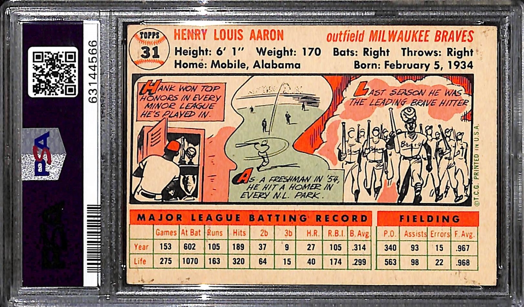 1956 Topps Hank Aaron #31 Graded PSA 4 VG-EX