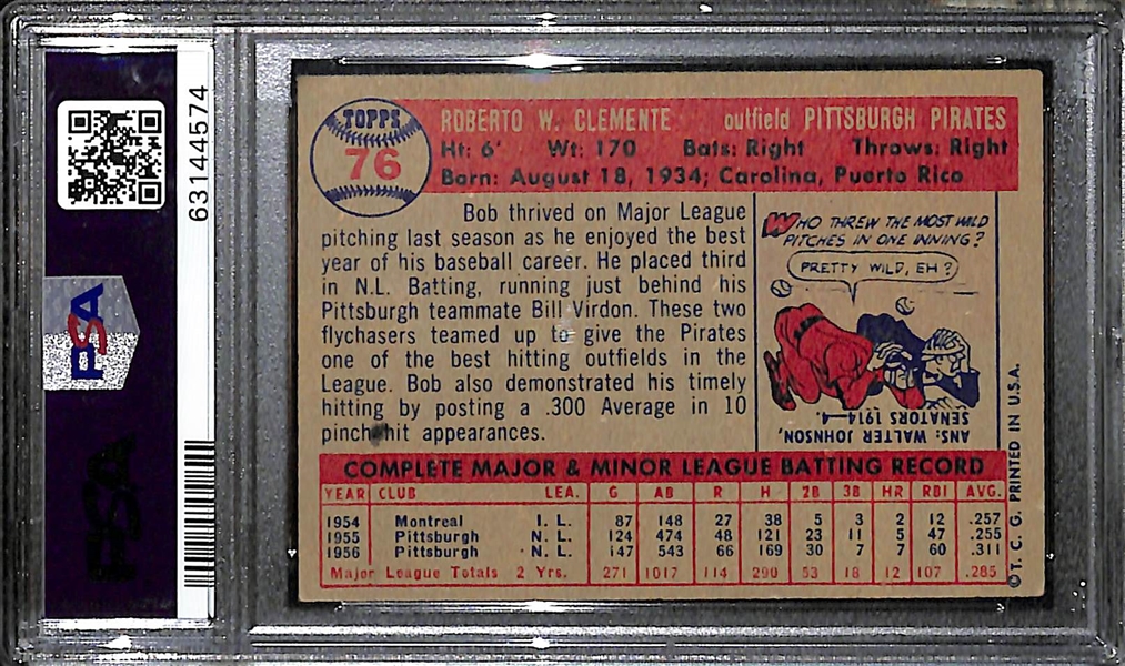 1957 Topps Roberto Bob Clemente #76 Graded PSA 4 VG-EX