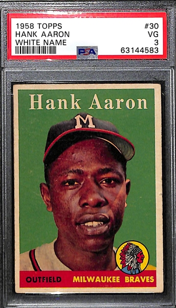 1958 Topps Hank Aaron #30 (White Name) Graded PSA 3 VG