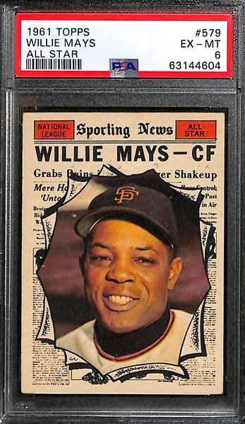 (3) 1961 Topps All-Stars - Willie Mays #579 PSA 6, Hank Aaron #577 PSA 5.5, Roger Maris #576 PSA 6