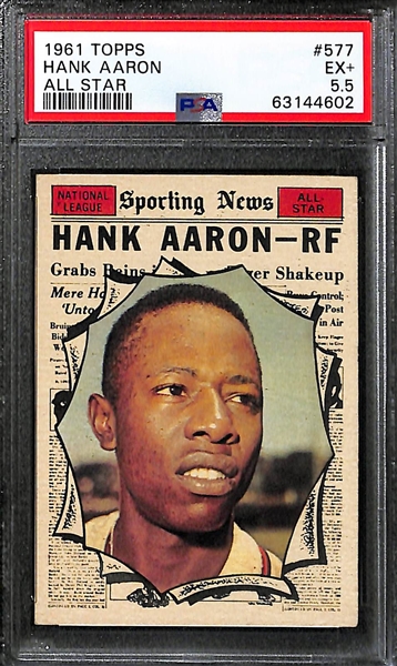 (3) 1961 Topps All-Stars - Willie Mays #579 PSA 6, Hank Aaron #577 PSA 5.5, Roger Maris #576 PSA 6