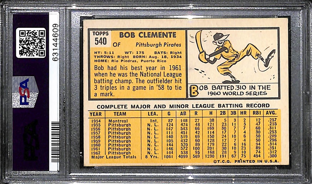 1963 Topps Roberto Bob Clemente #540 Graded PSA 5.5 EX+