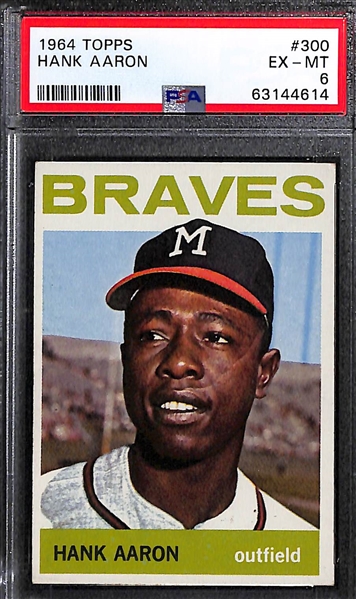 1964 Topps Graded Lot - Hank Aaron #300 PSA 6, Willie Mays #150 PSA 7(OC), Carl Yastrzemski #210 PSA 6