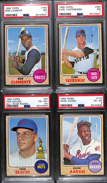 1968 Topps Graded Lot - Clemente (PSA 7), Yastrzemski (PSA 7), Seaver (PSA 4.5), Aaron (PSA 4)