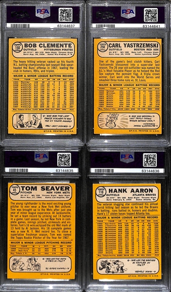 1968 Topps Graded Lot - Clemente (PSA 7), Yastrzemski (PSA 7), Seaver (PSA 4.5), Aaron (PSA 4)