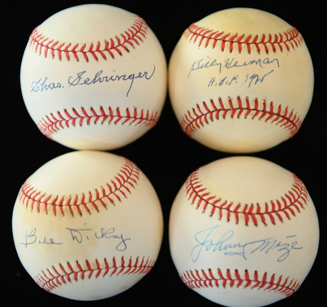 Lot of (4) Signed Baseballs - Bill Dickey, Charlie Gehringer, Johnny Mize, Billy Herman (JSA Auction LOA)
