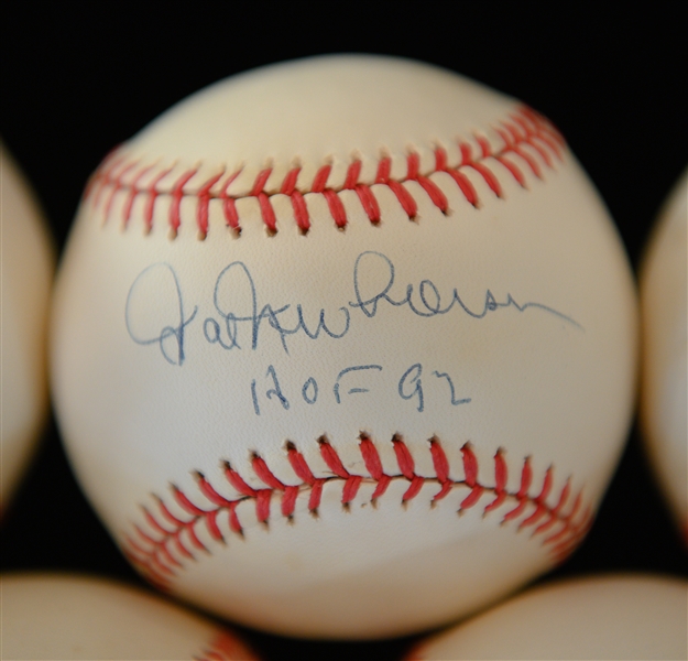 Lot of (5) Signed Baseballs - Catfish Hunter, Rick Ferrell, Phil Niekro, Tommy John, Hal Newhouser (JSA Auction LOA)