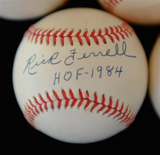 Lot of (5) Signed Baseballs - Catfish Hunter, Rick Ferrell, Phil Niekro, Tommy John, Hal Newhouser (JSA Auction LOA)