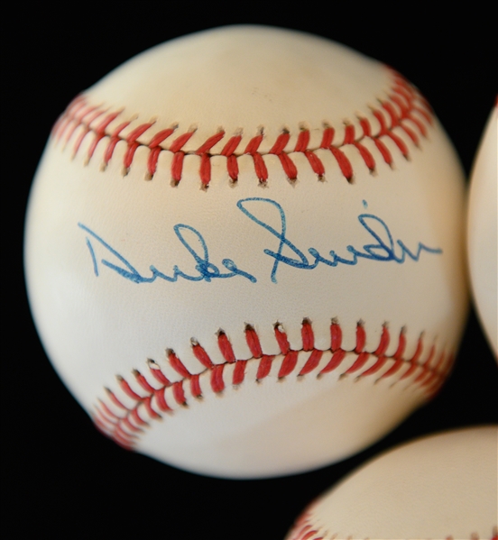 Lot of (5) Signed Baseballs -Duke Snider, Rocky Colavito, Booby Richardson, Ernie Banks (Faded), Branca/Thomson (JSA Auction LOA)