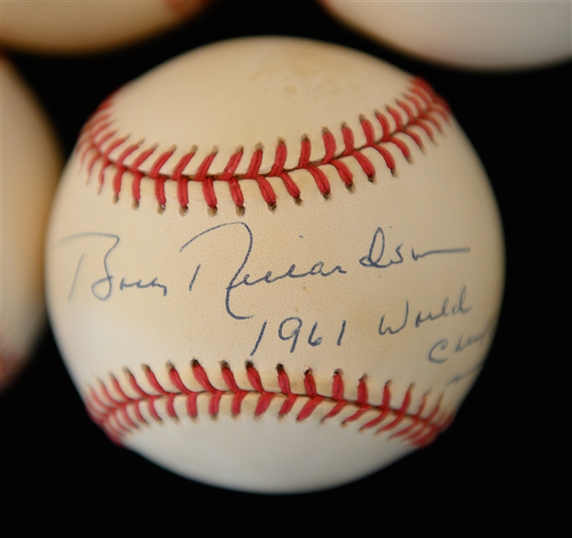 Lot of (5) Signed Baseballs -Duke Snider, Rocky Colavito, Booby Richardson, Ernie Banks (Faded), Branca/Thomson (JSA Auction LOA)