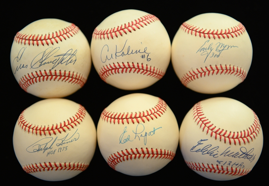 Lot of (6) Signed Baseballs - Kaline, Kiner, Mathews, Slaughter, Lopat, E. Wynn  (JSA Auction LOA)