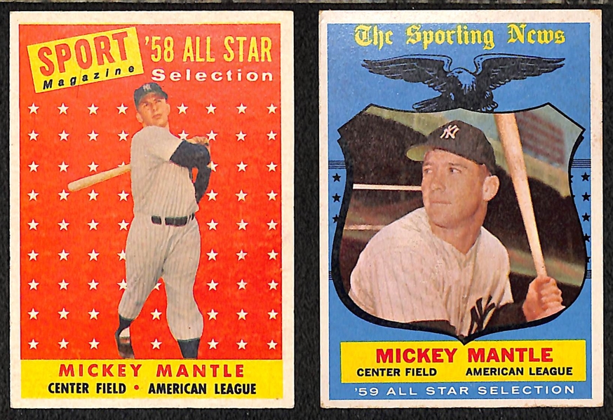 1958 and 1959 Topps Mickey Mantle All-Star Cards (1958 Card #487; 1959 Card #564)