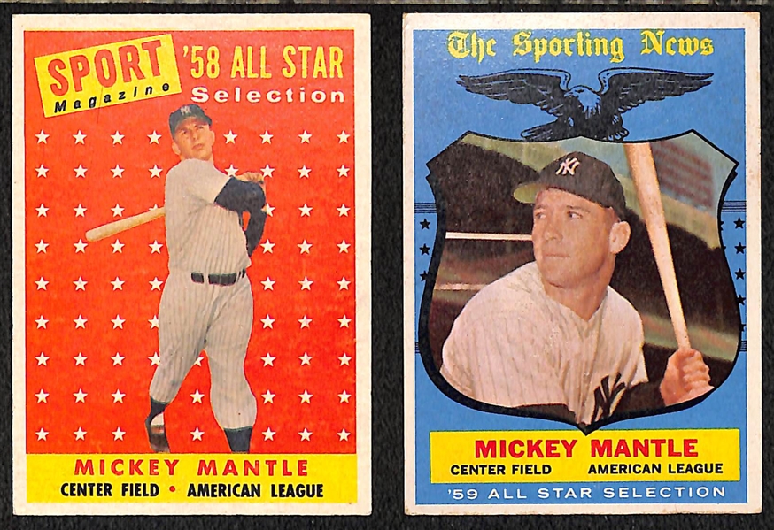 1958 and 1959 Topps Mickey Mantle All-Star Cards (1958 Card #487; 1959 Card #564)