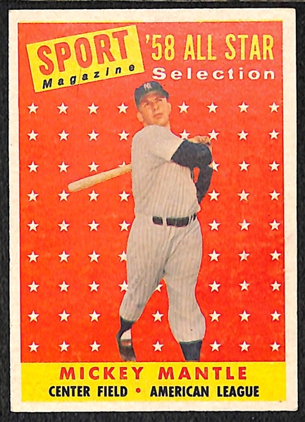 1958 and 1959 Topps Mickey Mantle All-Star Cards (1958 Card #487; 1959 Card #564)
