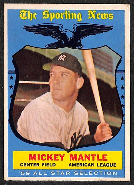 1958 and 1959 Topps Mickey Mantle All-Star Cards (1958 Card #487; 1959 Card #564)