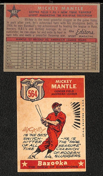 1958 and 1959 Topps Mickey Mantle All-Star Cards (1958 Card #487; 1959 Card #564)