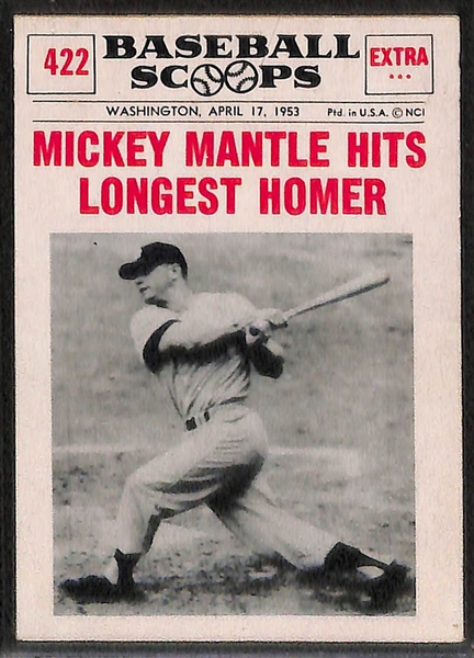 (4) Mickey Mantle Cards w. 1964 Topps Baseball Stand-Ups, 1965 Topps Embossed and (2) 1961 Baseball Scoops