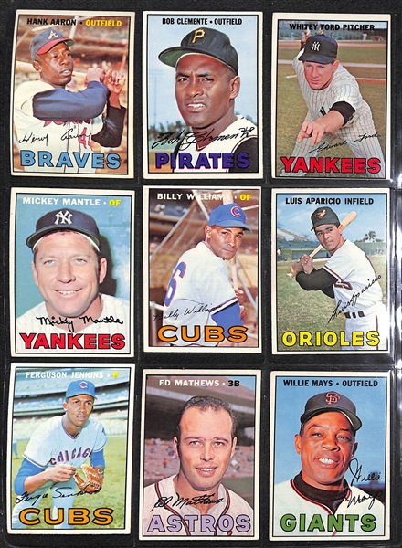 Lot of (144) 1967 Topps Baseball Cards w. Mickey Mantle, Clemente, Mays, Aaron, +
