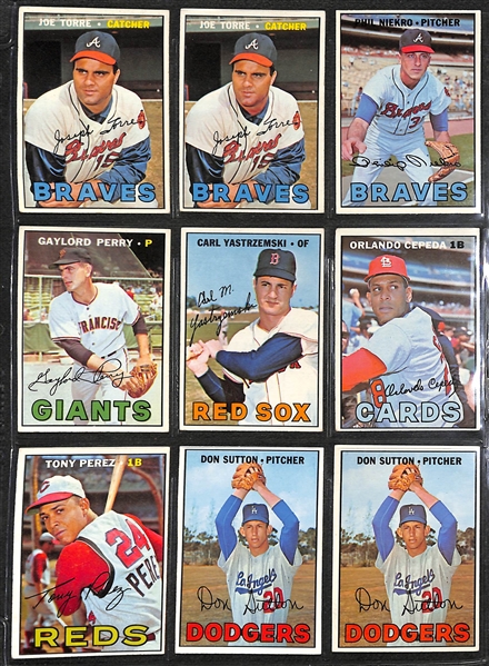 Lot of (144) 1967 Topps Baseball Cards w. Mickey Mantle, Clemente, Mays, Aaron, +