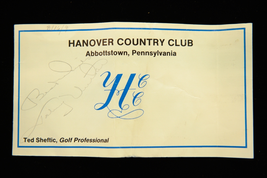 Autograph Lot - Unitas Signed Golf Scorecard, Paterno & David Robinson Signed Dinner Program, & Bob Feller Signed Baseball (JSA Auction Letter)
