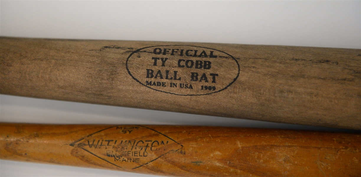 (2) Early 1900s Souvenir Baseball Bats - Inc. 30 Ty Cobb Ball Bat and 26 Withington (Broom/Brush Manufacturer From Buckfield, Maine)