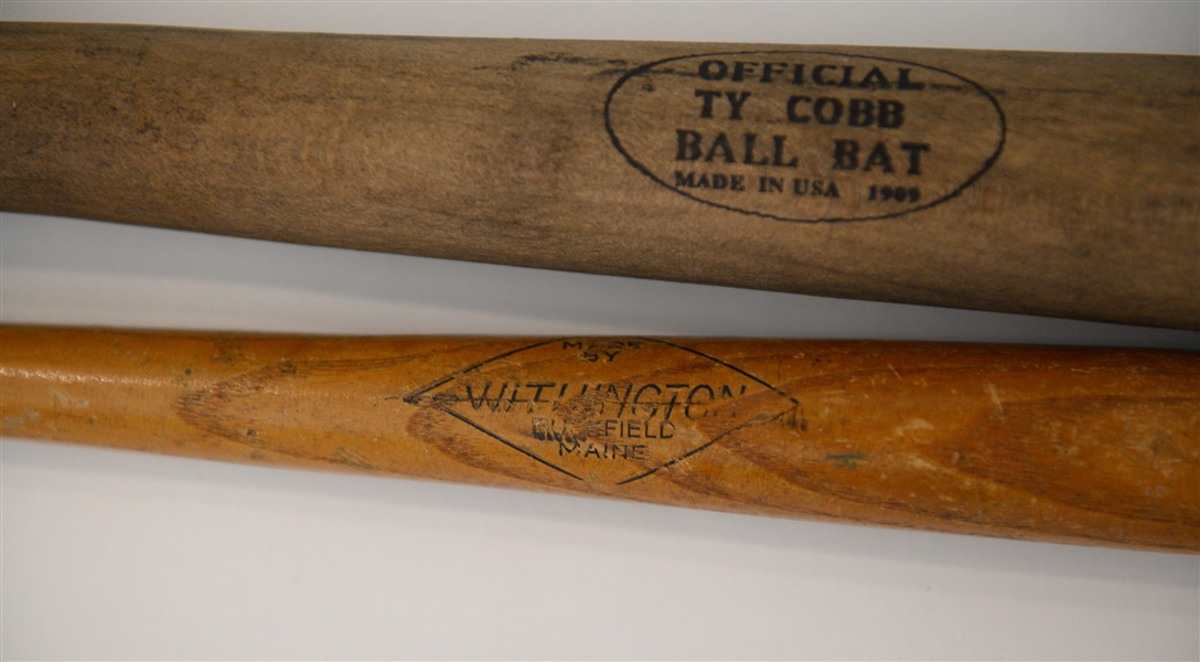 (2) Early 1900s Souvenir Baseball Bats - Inc. 30 Ty Cobb Ball Bat and 26 Withington (Broom/Brush Manufacturer From Buckfield, Maine)