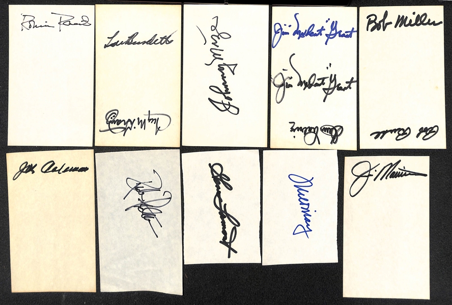 Lot of 33 Autographed Baseball Items w. Robin Roberts Exhibit Card, and Many Index Cards (Inc. Johnny Mize) - JSA Auction Letter