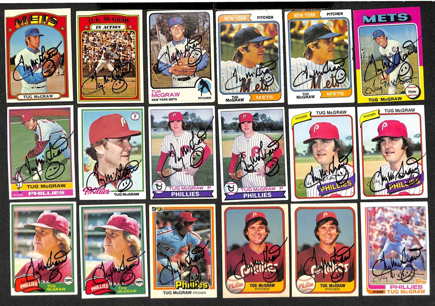 Lot of Over (140) Signed Baseball Cards w. (30) Tug McGraw Signed Cards - Mostly 1970s Topps Cards - JSA Auction Letter