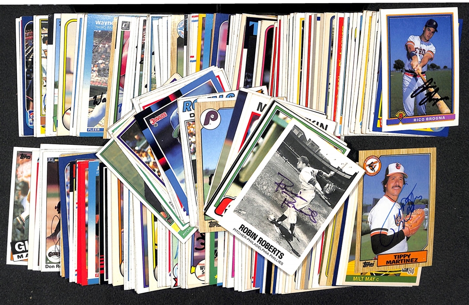 Lot of Over (225) Signed Baseball Cards - Mostly 1970s-1990s w. Roberts, Mize, Gary Carter, + JSA Auction Letter