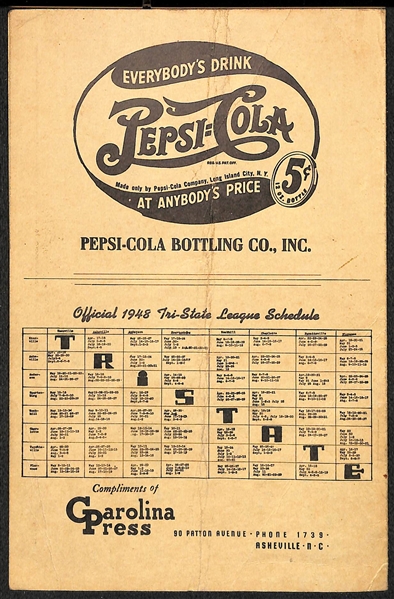 RARE April 8-9, 1948 Asheville Tourists Pre-Season House of David vs. Brooklyn Dodgers Score Card (w/ 2nd Year Jackie Robinson) - Scored 