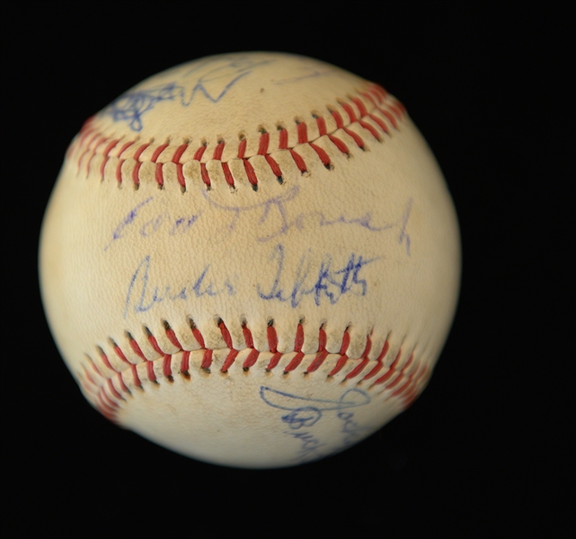 Vintage Pirates Logo Baseball Signed By Bill Terry, Jocko Conlon, Buck Leornard, George L. Kelly, Bob Feller, Billy Herman, Edd Roush, Ken Smith& Birdie Tebbetts (JSA Auction Letter)