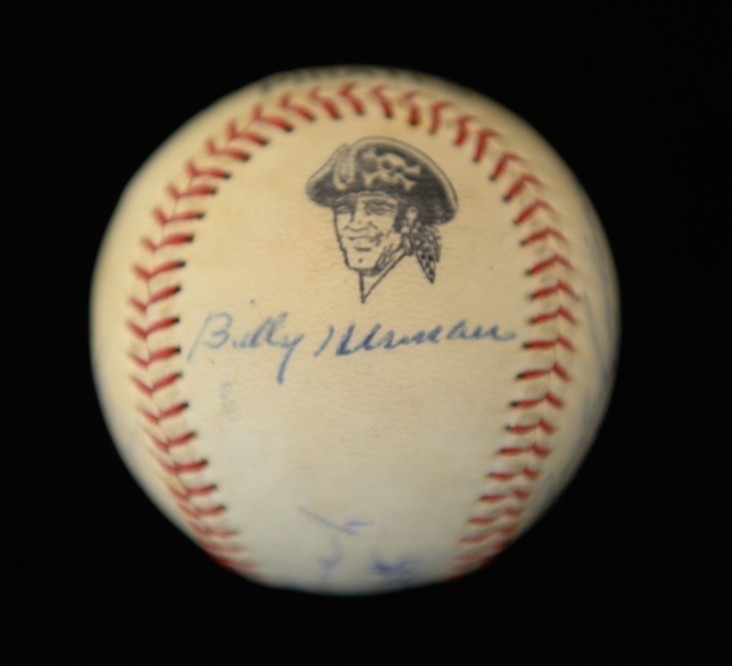 Vintage Pirates Logo Baseball Signed By Bill Terry, Jocko Conlon, Buck Leornard, George L. Kelly, Bob Feller, Billy Herman, Edd Roush, Ken Smith& Birdie Tebbetts (JSA Auction Letter)