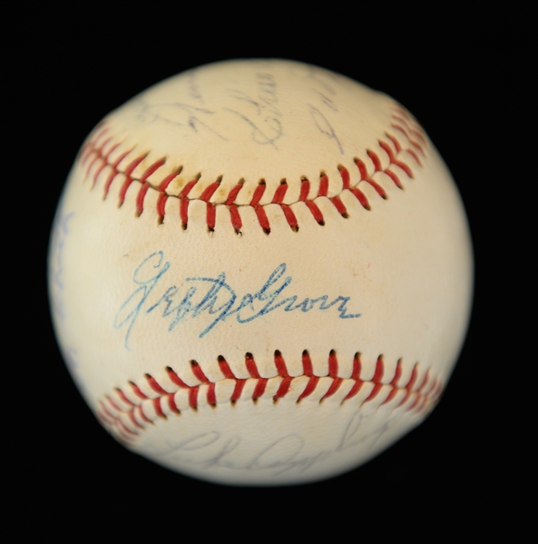 Official AL Joe Cronin Baseball Signed By (12) HOFers w. Pie Traynor, C. Gehringer, Grove, Cronin, Z. Wheat, H. Manush, G. Hartnett, S. Rice, M. Carey, Schalk, Roush